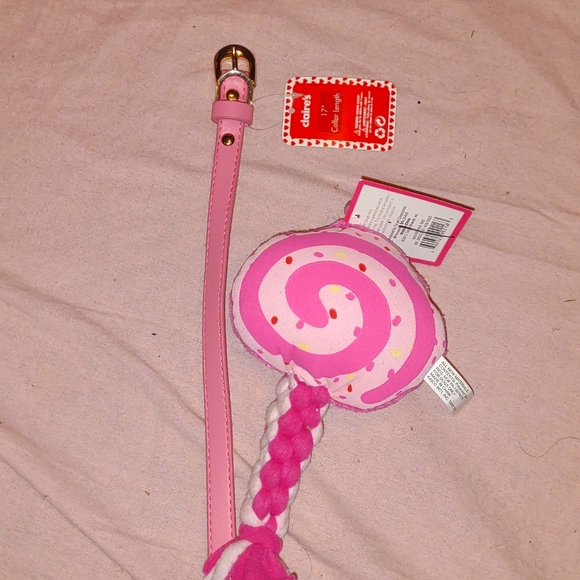 New pink 17" collar dog and new dog toy - Picture 1 of 5